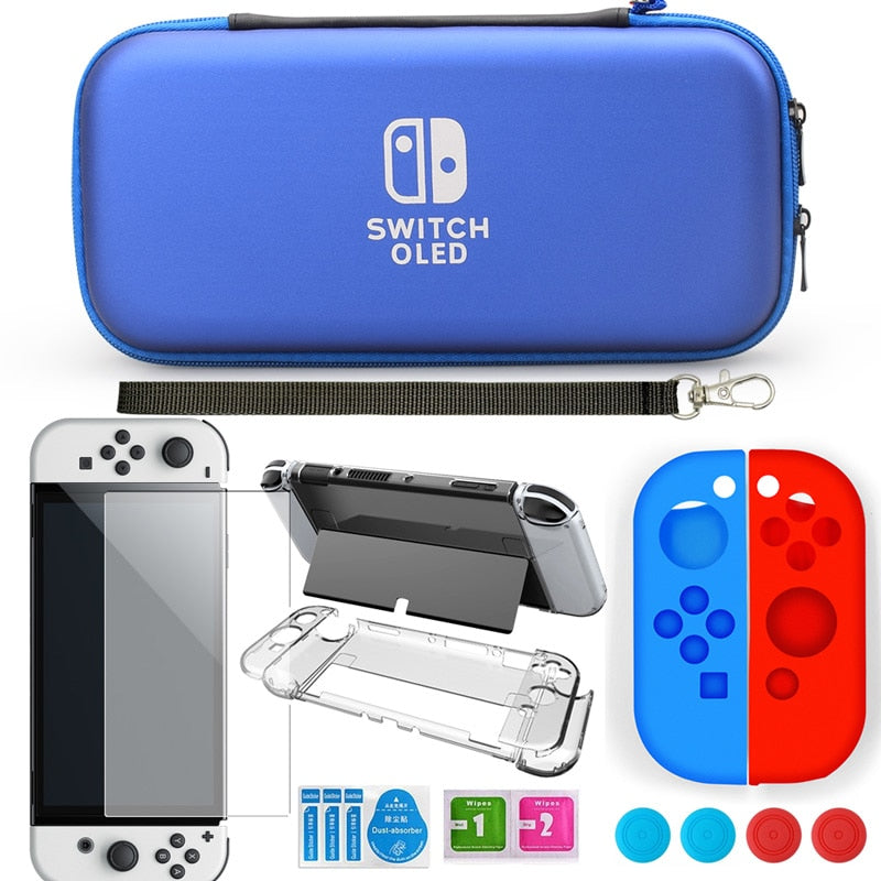 Tempered Film Glass JoyCon Silicone Case Thumb Grip Caps PC Crystal Hard Cover Shell Pouch For Nintendo Switch OLED Accessories