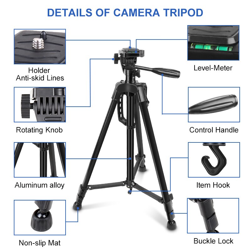 Yizhestudio Camera Tripod 50-140cm DSLR Flexible Portable Stand for Gopro iPhone Canon Nikon Sony with Phone Clip with 1/4 Screw