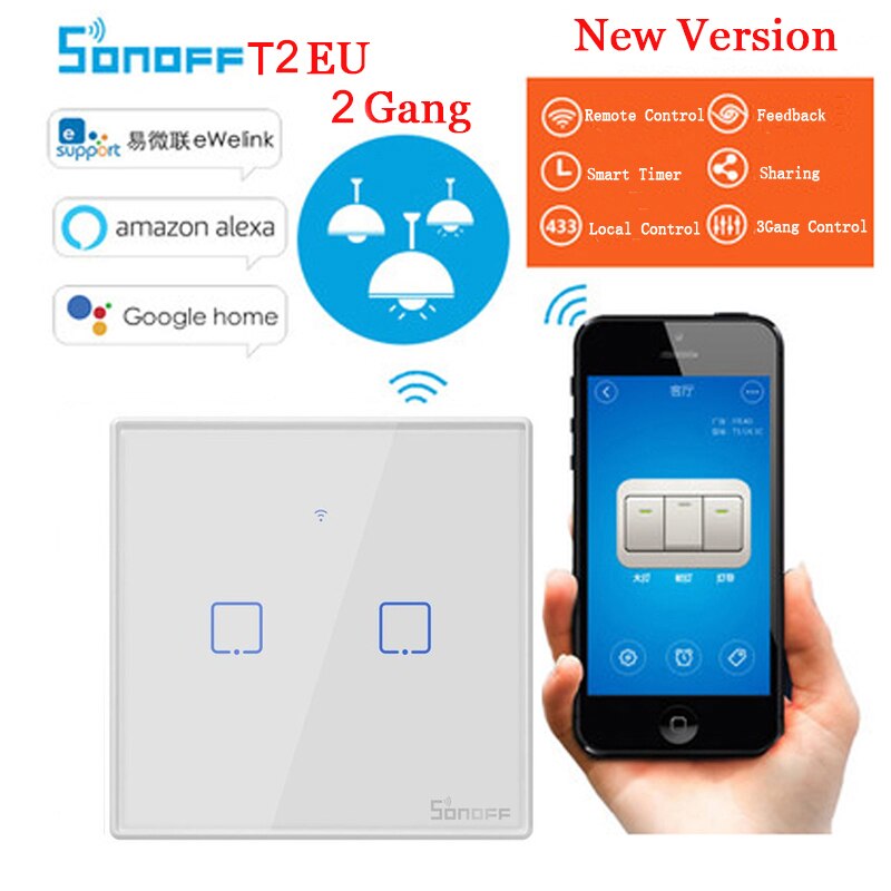 Sonoff TX T0 T2 T3 EU Smart Switch WiFi Touch Wall Light Switch Smart Home Remote Control Wireless Timer Switch Via Ewelink APP