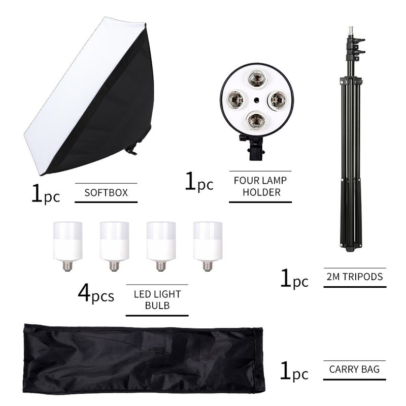 Photo Studio 4pc LED 15W Softbox Kit Photographic Lighting Kit Camera Photo Accessories 1pc Light Stand 1pc Softbox for Shooting