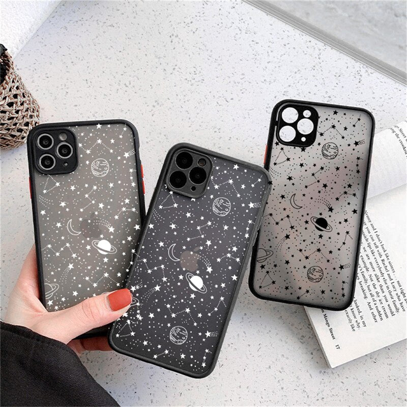 Starry Sky Matte Phone Case For iPhone 12 Pro Max 13 11 Pro Max 7 8 Plus XS Max XR 12 Mini X SE2020 Art Planet Transparent Cover