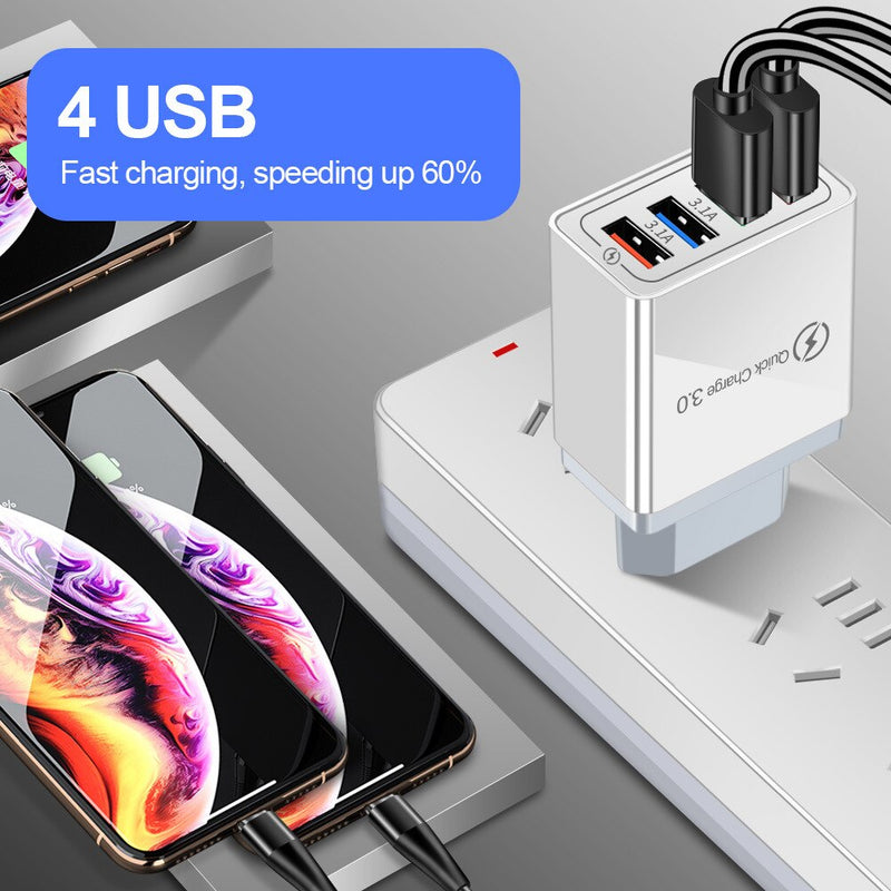 4 USB Charger Quick Charge 3.0 For Phone Adapter for iPhone XR Huawei Tablet Portable EU Plug Wall Mobile Charger Fast Charging