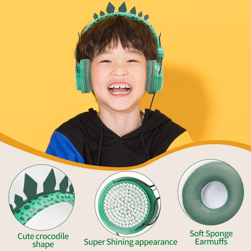 Boy headphones Jurassic dinosaur 3.5mm wired headphones with microphone suitable for learning games mobile phone headphones cute