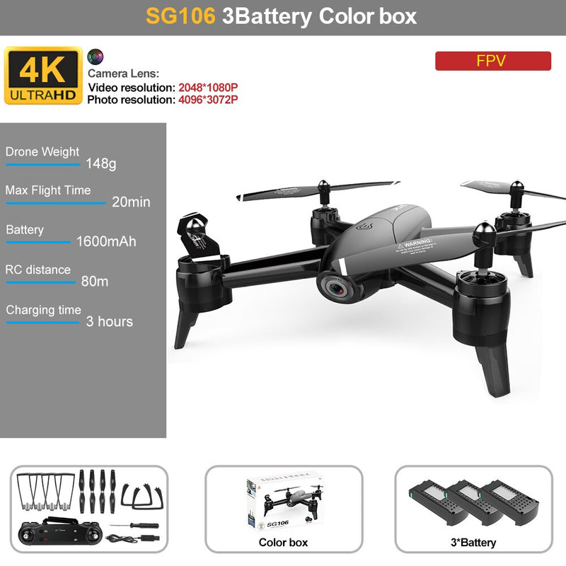 ZLL SG106 WiFi FPV RC Drone 4K Camera Optical Flow 1080P HD Dual Real Time Aerial Video Wide Angle Quadcopter Aircraft Dron