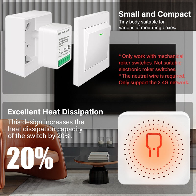 Tuya ZigBee / WiFi Mini Smart Switch 16A 2 Way Control Smart Home Automation Module Work with Alexa Google Home Alice Smart Life