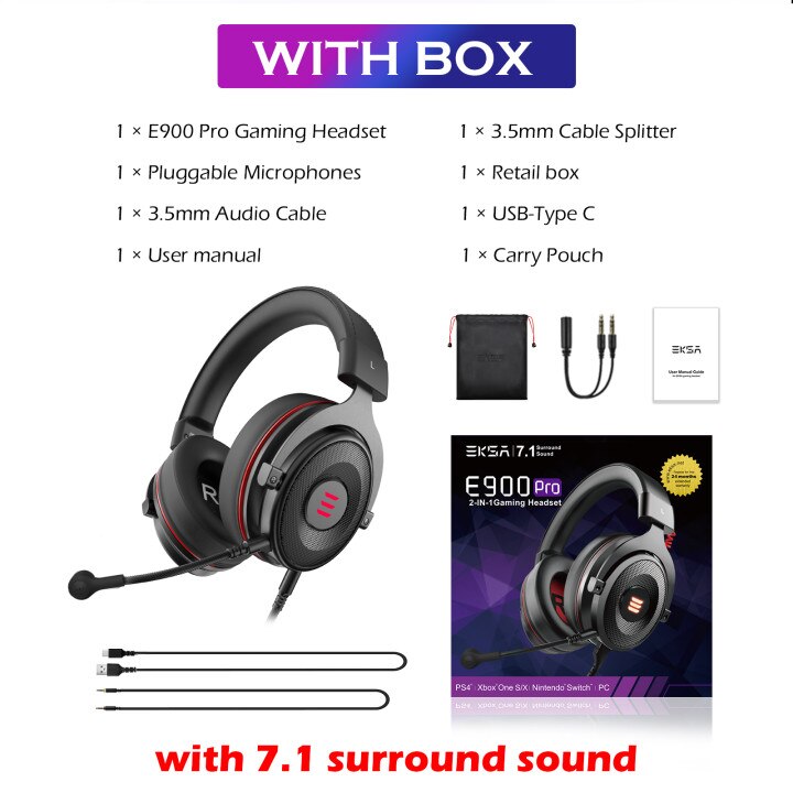 EKSA E900 Pro / E900 Headset Gamer Wired PC USB 3.5mm XBOX/ PS4 Headphone with Microphone 7.1 Surround Sound For Computer Laptop