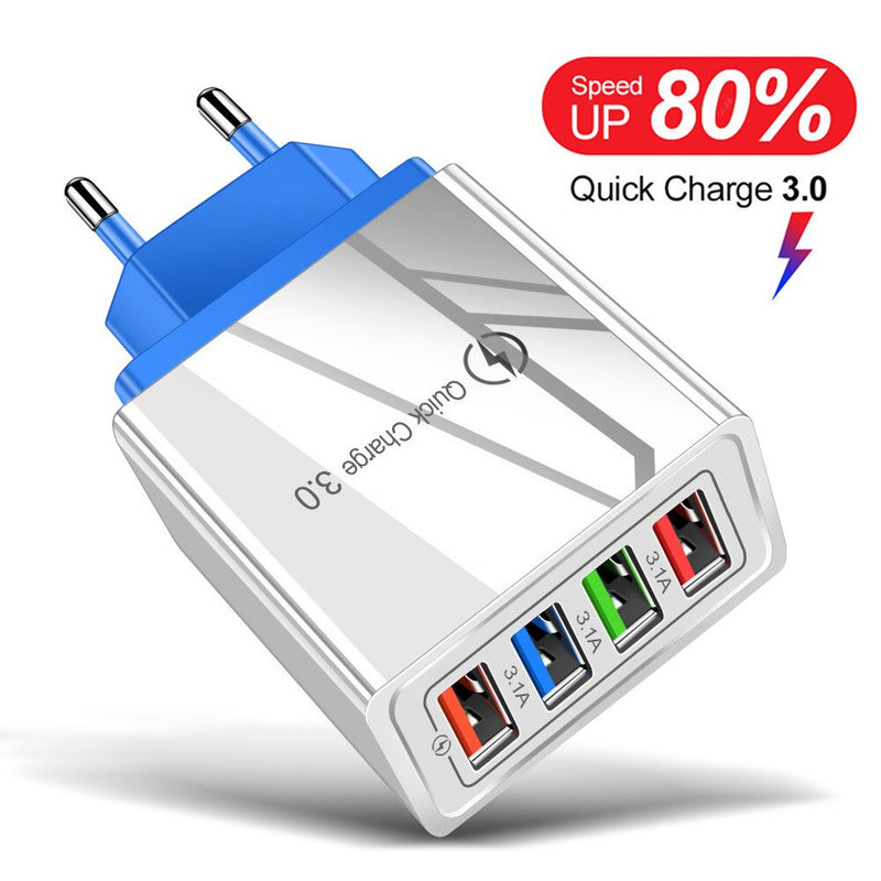 4 USB Charger Quick Charge 3.0 For Phone Adapter for iPhone XR Huawei Tablet Portable EU Plug Wall Mobile Charger Fast Charging