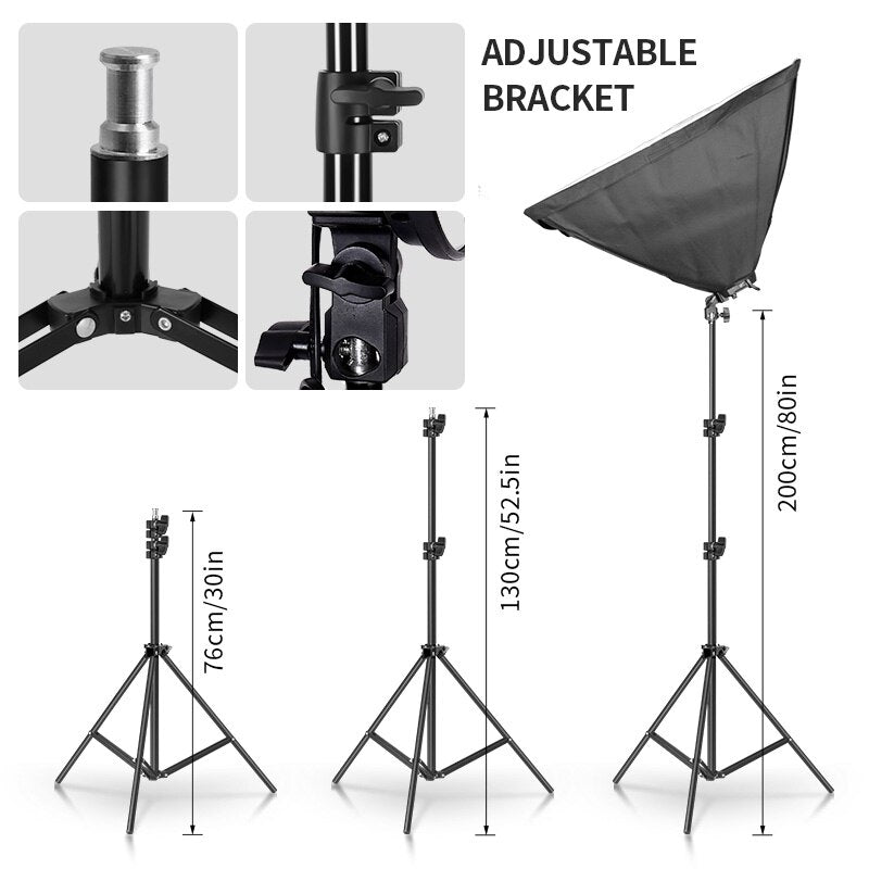 Photo Studio 4pc LED 15W Softbox Kit Photographic Lighting Kit Camera Photo Accessories 1pc Light Stand 1pc Softbox for Shooting