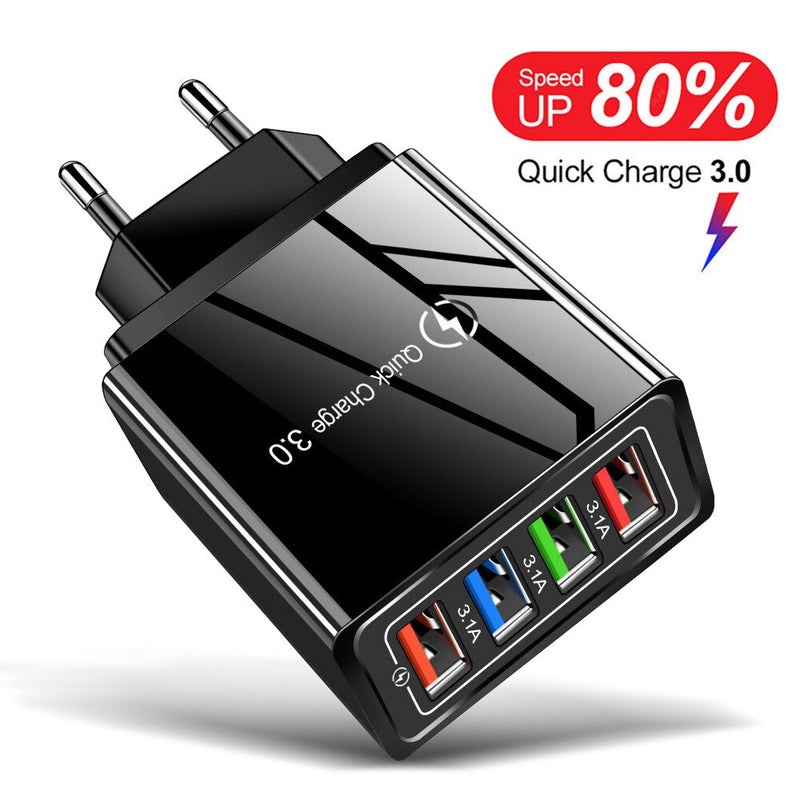 4 USB Charger Quick Charge 3.0 For Phone Adapter for iPhone XR Huawei Tablet Portable EU Plug Wall Mobile Charger Fast Charging