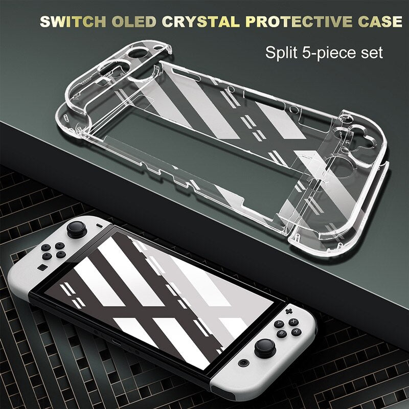 Tempered Film Glass JoyCon Silicone Case Thumb Grip Caps PC Crystal Hard Cover Shell Pouch For Nintendo Switch OLED Accessories