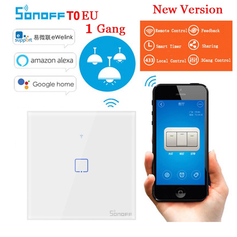 Sonoff TX T0 T2 T3 EU Smart Switch WiFi Touch Wall Light Switch Smart Home Remote Control Wireless Timer Switch Via Ewelink APP