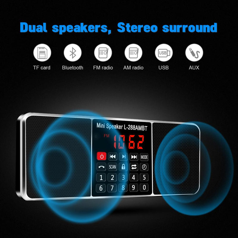 Lefon Digital Portable Radio AM FM Bluetooth Speaker Stereo MP3 Player TF SD Card USB Drive Handsfree Call LED Display Speakers