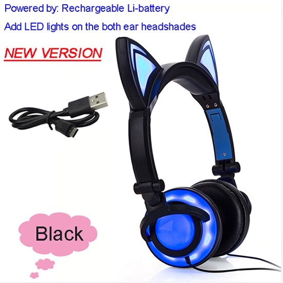 JINSERTA 2020 Cat Ear headphones LED Ear headphone cat earphone Flashing Glowing Headset Gaming Earphones for Adult and Children