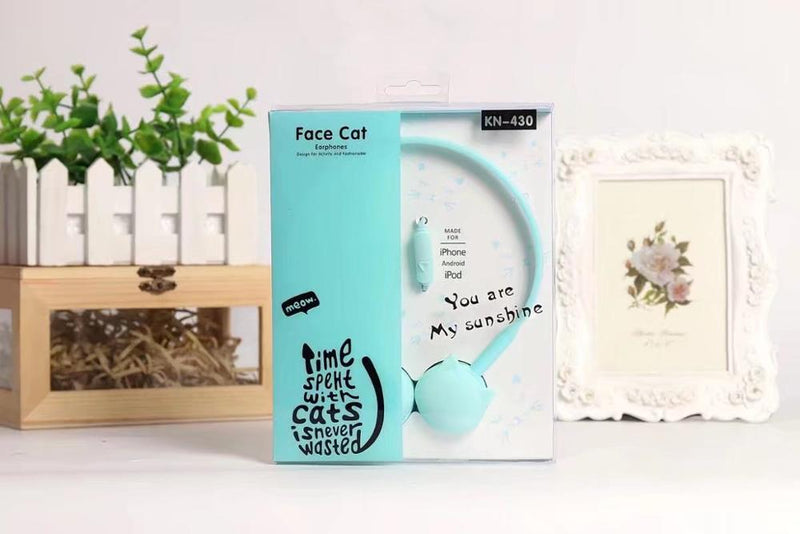 Cute Face Cat Earphones Muisc Stereo Headphone With Microphone Children Daughter Earpieces Headset With Retail Package