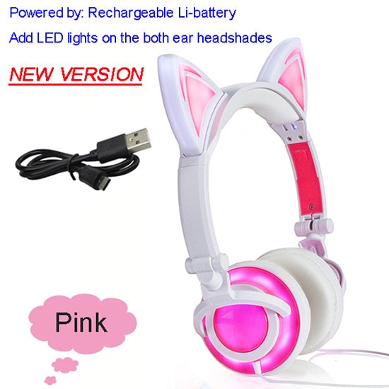 JINSERTA 2020 Cat Ear headphones LED Ear headphone cat earphone Flashing Glowing Headset Gaming Earphones for Adult and Children