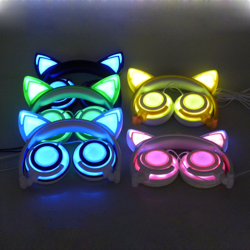 JINSERTA 2020 Cat Ear headphones LED Ear headphone cat earphone Flashing Glowing Headset Gaming Earphones for Adult and Children