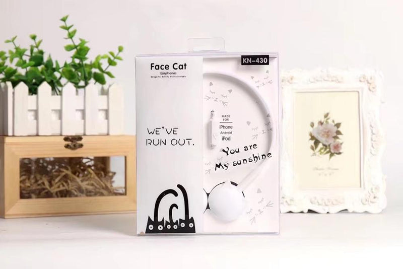 Cute Face Cat Earphones Muisc Stereo Headphone With Microphone Children Daughter Earpieces Headset With Retail Package