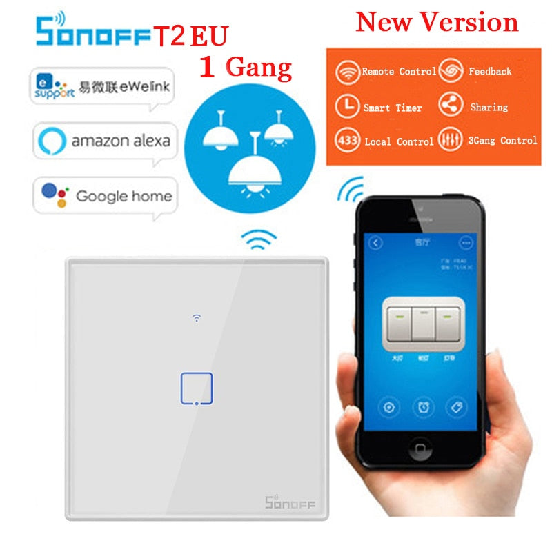 Sonoff TX T0 T2 T3 EU Smart Switch WiFi Touch Wall Light Switch Smart Home Remote Control Wireless Timer Switch Via Ewelink APP