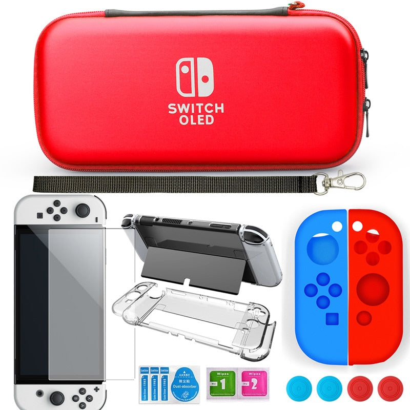 Tempered Film Glass JoyCon Silicone Case Thumb Grip Caps PC Crystal Hard Cover Shell Pouch For Nintendo Switch OLED Accessories