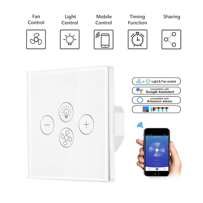 AVATTO Tuya Wifi Fan Light Switch, Smart Ceiling Fan Lamp Switch with Various Speed Voice Controlled by Alexa, Google Home