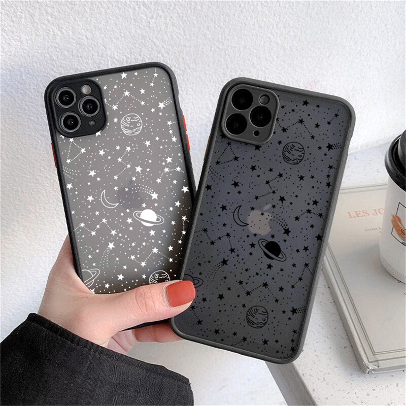 Starry Sky Matte Phone Case For iPhone 12 Pro Max 13 11 Pro Max 7 8 Plus XS Max XR 12 Mini X SE2020 Art Planet Transparent Cover