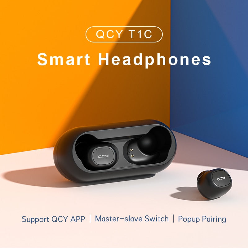 QCY T1C TWS Bluetooth V5.0 Headset Sports Wireless Earphones 3D Stereo Earbuds Mini in Ear Dual Microphone With Charging box