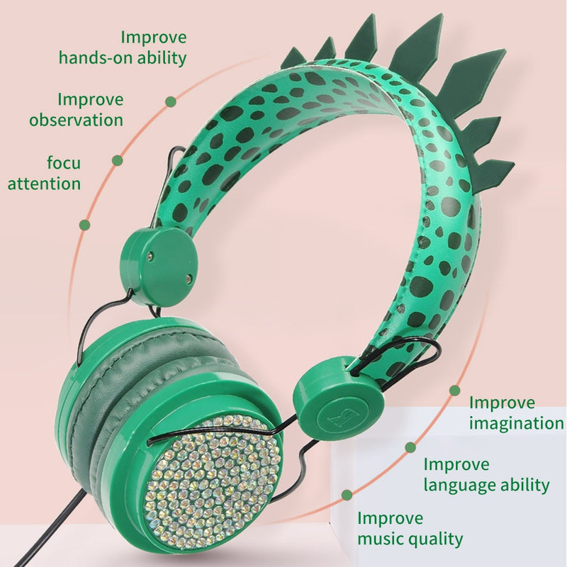 Boy headphones Jurassic dinosaur 3.5mm wired headphones with microphone suitable for learning games mobile phone headphones cute