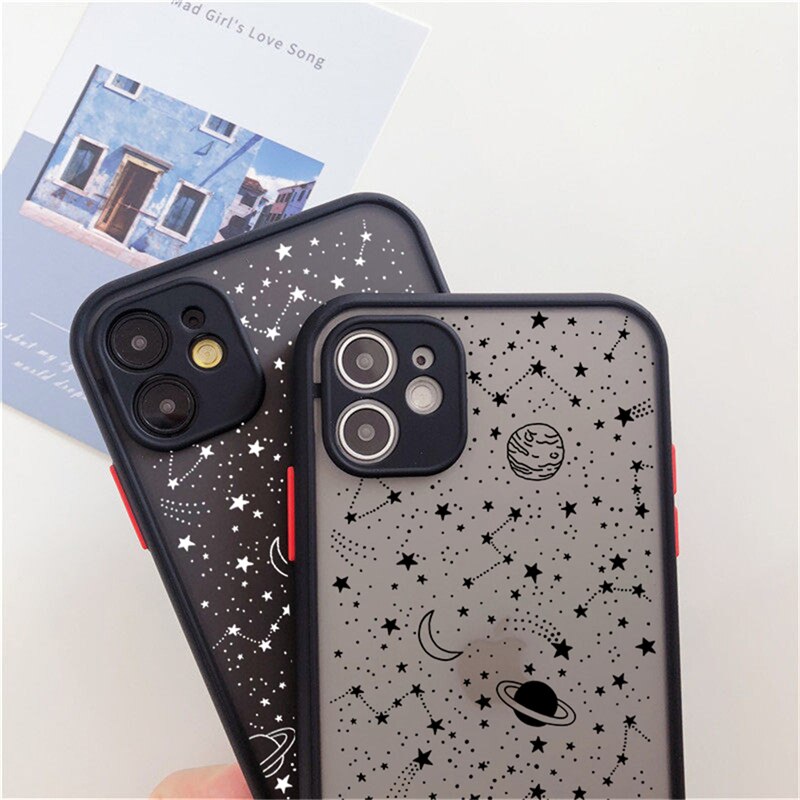 Starry Sky Matte Phone Case For iPhone 12 Pro Max 13 11 Pro Max 7 8 Plus XS Max XR 12 Mini X SE2020 Art Planet Transparent Cover