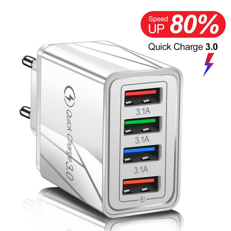 4 USB Charger Quick Charge 3.0 For Phone Adapter for iPhone XR Huawei Tablet Portable EU Plug Wall Mobile Charger Fast Charging