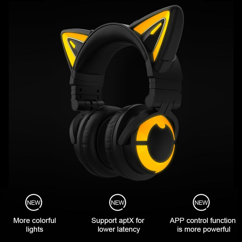 Yowu 3S cute cat wireless headphones APP control RGB lights High quality cat casco girl cute cat ear headset For computer gaming