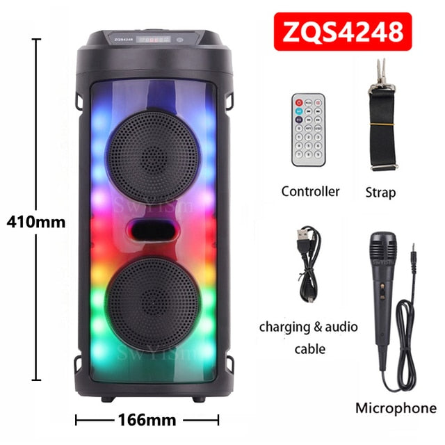 Large Square Dance Portable Bluetooth Speaker LED Colorful Light Soundbar Column KTV Soundbox Wireless Subwoofer HiFi Boombox