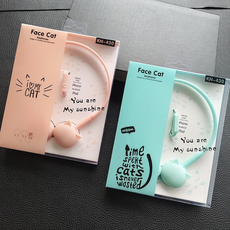 Cute Face Cat Earphones Muisc Stereo Headphone With Microphone Children Daughter Earpieces Headset With Retail Package