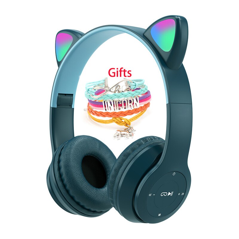 Wireless Headphones Cat Ear with Mic Blue-tooth Glow Light Stereo Bass Helmets Children Gamer Girl Gifts PC Phone Gaming Headset