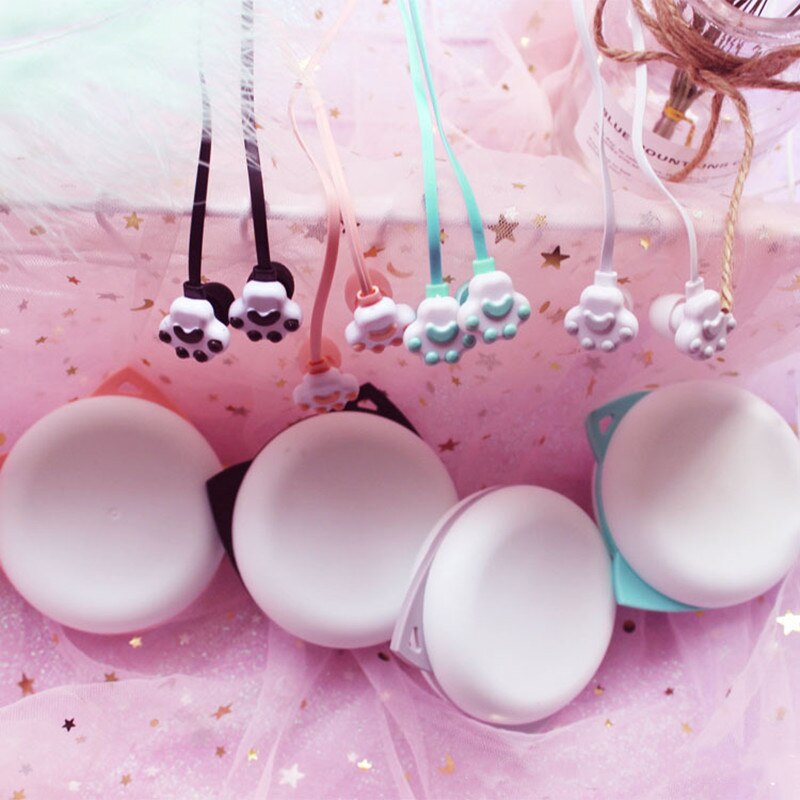 Childs Earphone New Lovely Cute Cartoon Cat Paw 3.5mm In-ear Earphone with Rotate Case with Microphone for IPhone Samsung Xiaomi