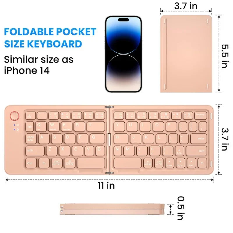 Hebrew/Russian/Spanish/Portuguese/Korean Folding Keyboard Bluetooth Keyboard Portable For Tablet iPad PC Android IOS Windows