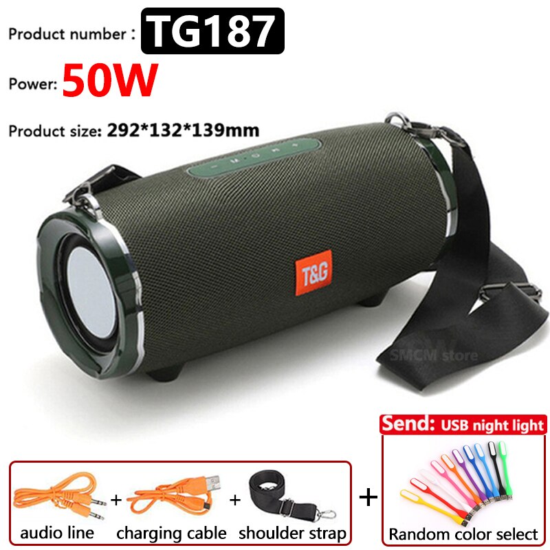 50W High Power TG187 Bluetooth Speaker Waterproof Portable Column For PC Computer Speakers Subwoofer Boom Box Music Center FM TF