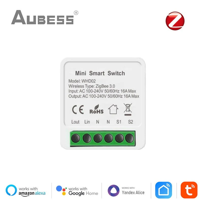 Tuya ZigBee / WiFi Mini Smart Switch 16A 2 Way Control Smart Home Automation Module Work with Alexa Google Home Alice Smart Life