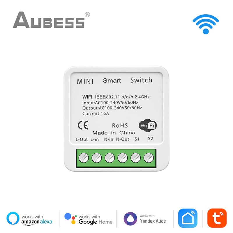 Tuya ZigBee / WiFi Mini Smart Switch 16A 2 Way Control Smart Home Automation Module Work with Alexa Google Home Alice Smart Life