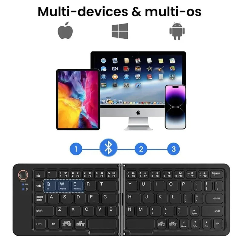 Hebrew/Russian/Spanish/Portuguese/Korean Folding Keyboard Bluetooth Keyboard Portable For Tablet iPad PC Android IOS Windows