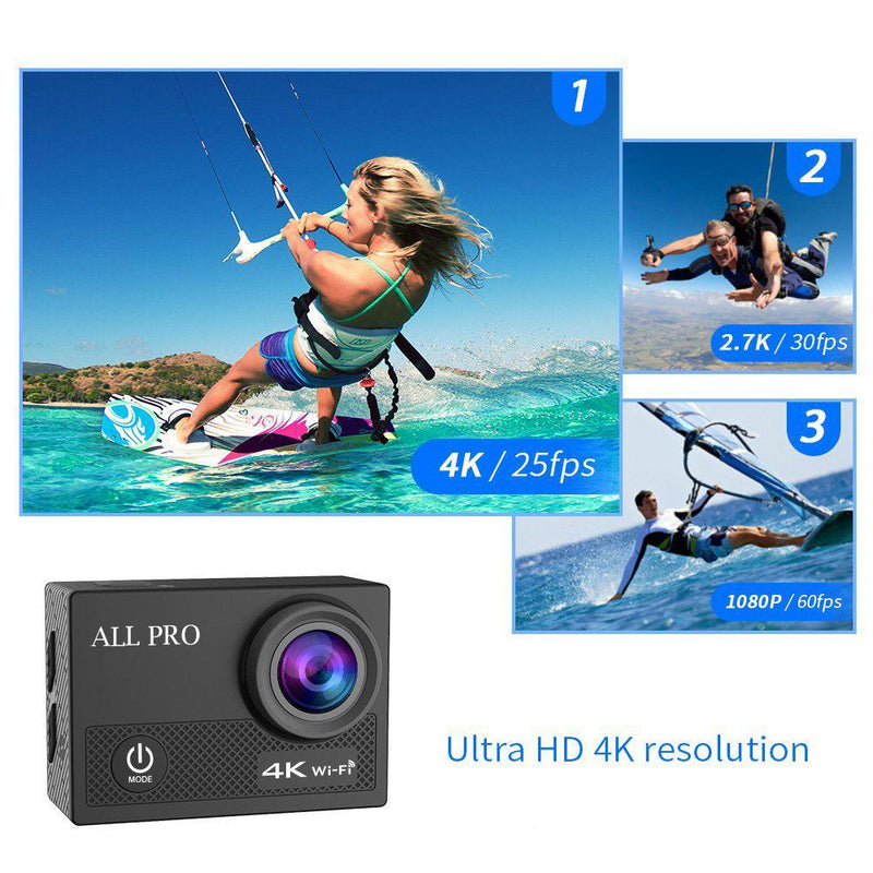 4K Action Pro Waterproof All Digital UHD WiFi Camera + RF Remote And