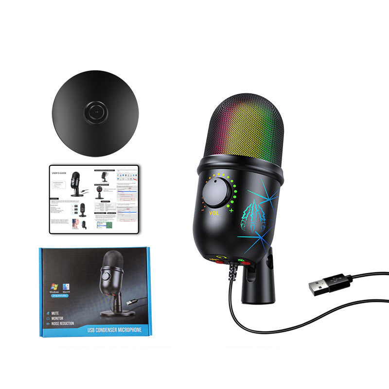 USB Condenser Microphone Noise Reduction Luminous RGB