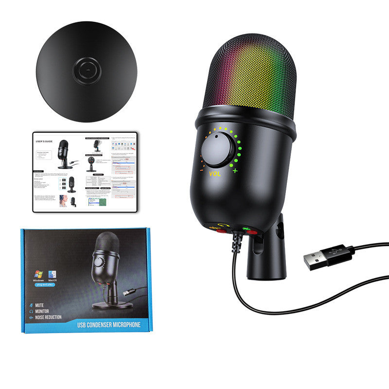 USB Condenser Microphone Noise Reduction Luminous RGB