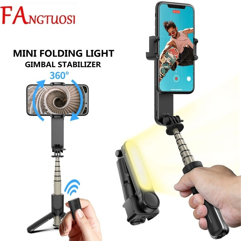 FANGTUOSI Wireless Bluetooth Handheld Gimbal Stabilizer Mobile Phone Selfie Stick tripod with fill light shutter for IOS Android