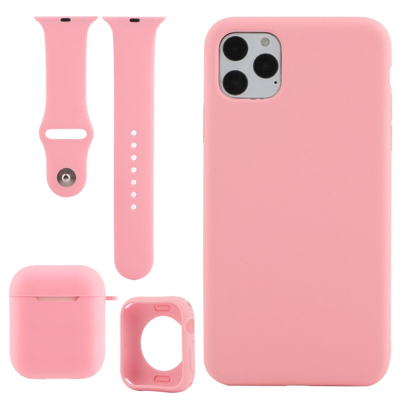 Watch Band Strap +Earphone Airpods 1/2 Case +For iPhone 12 Mini 11 Pro Max X XS MAX XR 7 8 Plus Fran-bd Rainbow Pattern Case