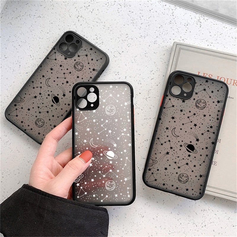 Starry Sky Matte Phone Case For iPhone 12 Pro Max 13 11 Pro Max 7 8 Plus XS Max XR 12 Mini X SE2020 Art Planet Transparent Cover