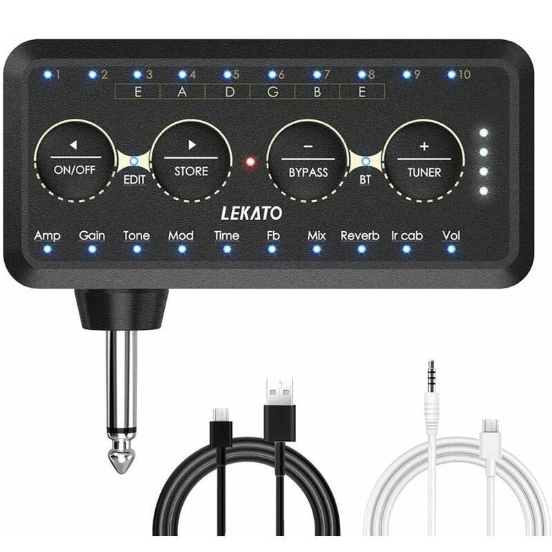 Lekato Guitar Plug Amp Pa-1 Headphone Mini Amplifier Speakers Combo Amplifier Acoustic Electric Bass Sound Pedal Board Delay H8