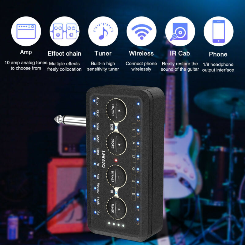 Lekato Guitar Plug Amp Pa-1 Headphone Mini Amplifier Speakers Combo Amplifier Acoustic Electric Bass Sound Pedal Board Delay H8