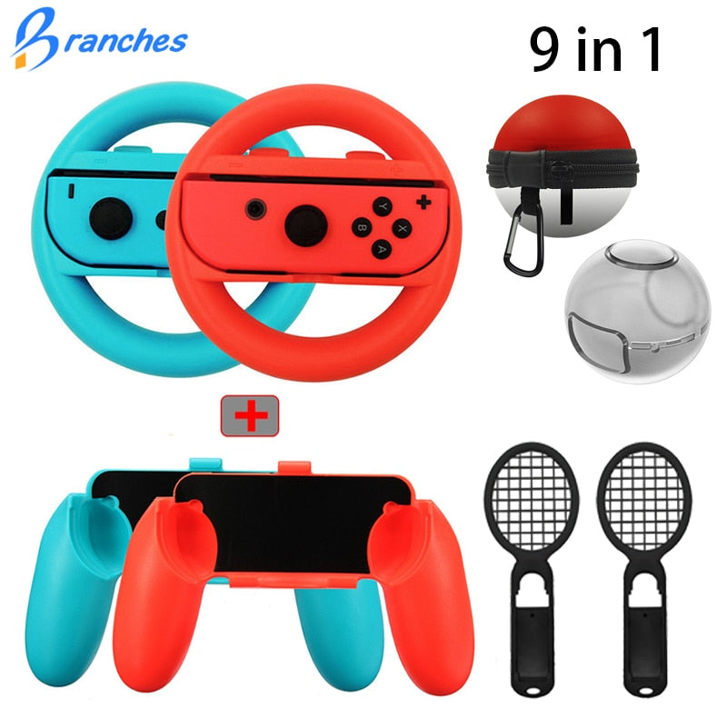 9 in 1 Controller Grips Joy-Con Case For Nintend Switch Joy Con Handle NS N-Switch Game Console Accessories Kit Elf ball bag