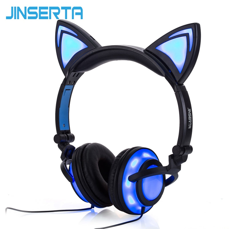 JINSERTA 2020 Cat Ear headphones LED Ear headphone cat earphone Flashing Glowing Headset Gaming Earphones for Adult and Children