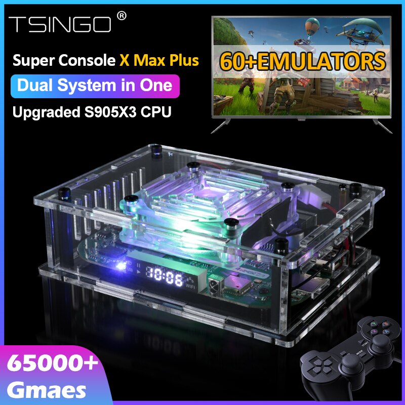 TSINGO New Super Console X Max Plus 4K HD Output Dual System WiFi Retro TV Video Game Player 65000+ Games For PSP/PS1/SS/N64